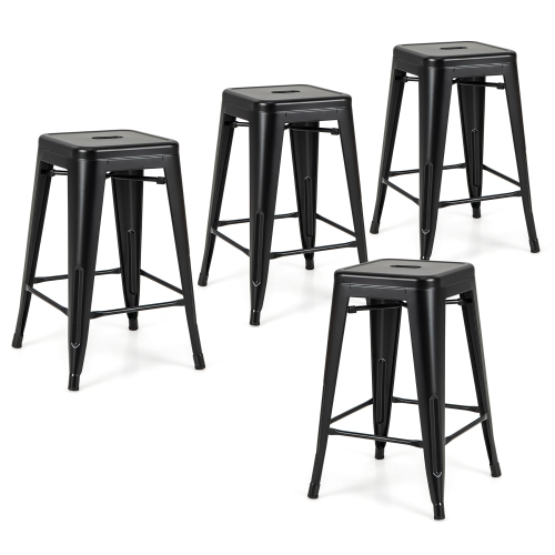Gymax 24'' Metal Bar Stools Set of 4 w/ Square Seat Patio Bar Stools Home Kitchen