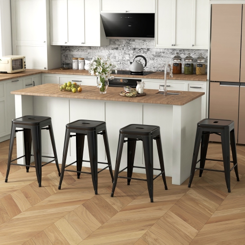 Gymax 24'' Metal Bar Stools Set of 4 w/ Square Seat Patio Bar Stools Home Kitchen
