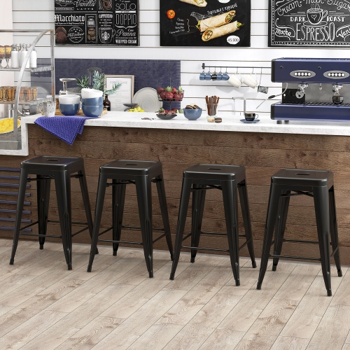 Gymax 24'' Metal Bar Stools Set of 4 w/ Square Seat Patio Bar Stools Home Kitchen
