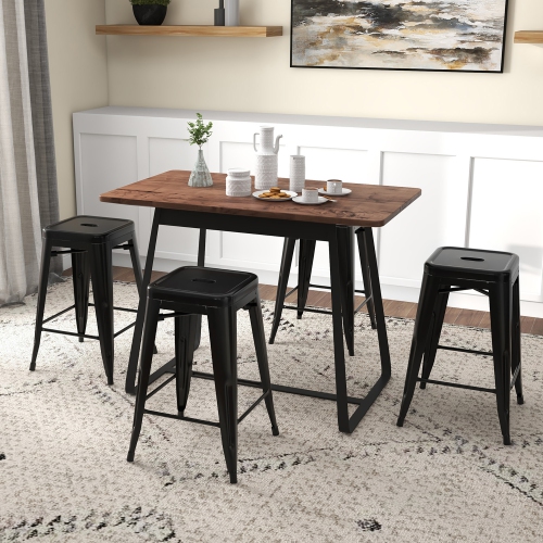 Gymax 24'' Metal Bar Stools Set of 4 w/ Square Seat Patio Bar Stools Home Kitchen