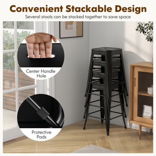 Gymax 24'' Metal Bar Stools Set of 4 w/ Square Seat Patio Bar Stools Home Kitchen