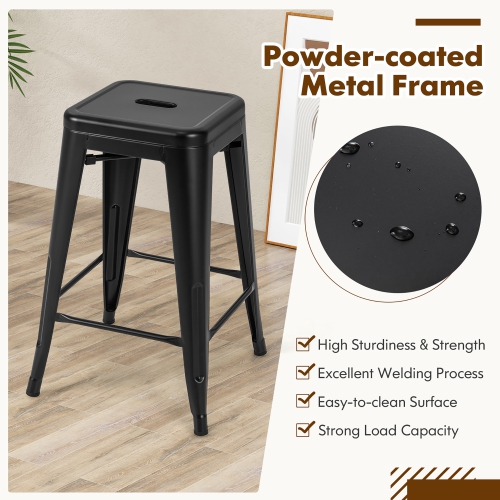 Gymax 24'' Metal Bar Stools Set of 4 w/ Square Seat Patio Bar Stools Home Kitchen