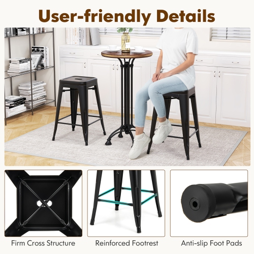 Gymax 24'' Metal Bar Stools Set of 4 w/ Square Seat Patio Bar Stools Home Kitchen