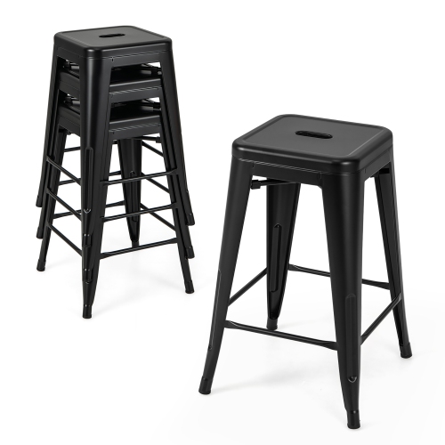 Gymax 24'' Metal Bar Stools Set of 4 w/ Square Seat Patio Bar Stools Home Kitchen