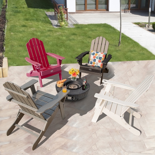 Gymax Patiojoy Folding Patio Adirondack Chair Weather Resistant Cup Holder Yard Red