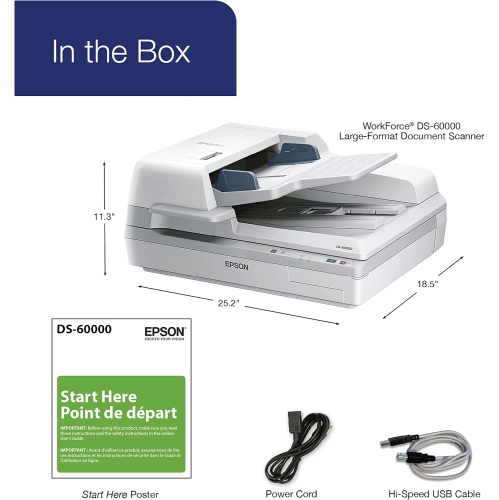 Epson Canada Inc Epson Workforce DS-60000 Large Format Sheet-Fed Colour Document Scanner with 200 Page Auto Document Feeder and Duplex (B11B204221)