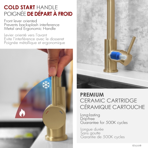 Modena Single Handle Brushed Gold Pull Down Kitchen Faucet with Reversible Osmosis