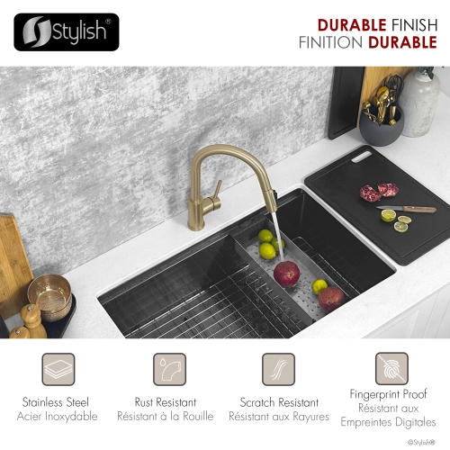 Modena Single Handle Brushed Gold Pull Down Kitchen Faucet with Reversible Osmosis