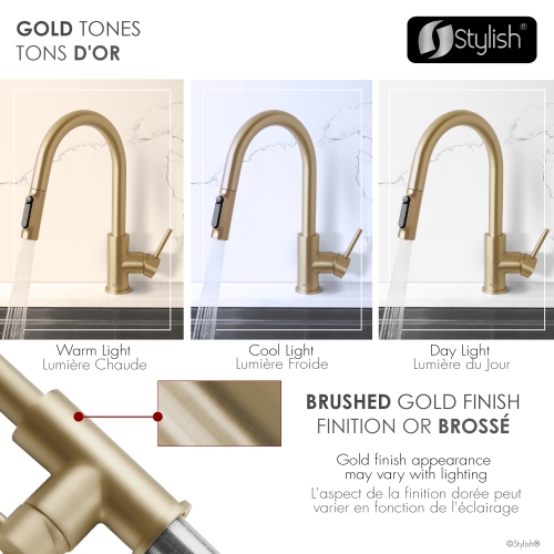 Modena Single Handle Brushed Gold Pull Down Kitchen Faucet with Reversible Osmosis