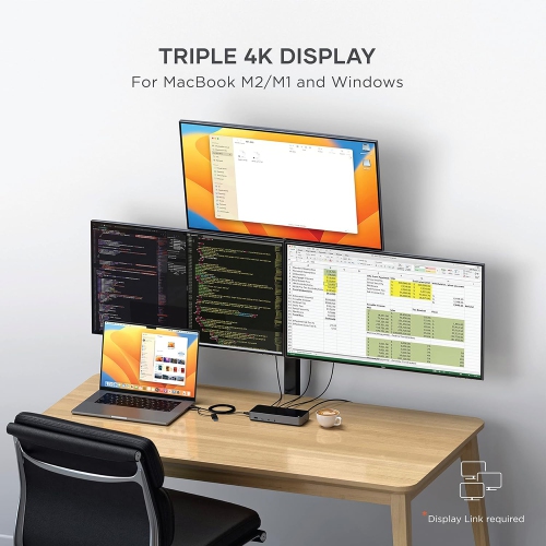 Open Box - SATECHI Triple 4K Docking Station, USB C Docking Station 13-in-1, with 100W PD - for MacBook and Windows