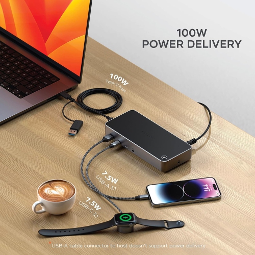 Open Box - SATECHI Triple 4K Docking Station, USB C Docking Station 13-in-1, with 100W PD - for MacBook and Windows