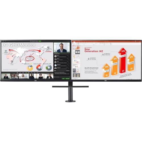 LG  27" Ergo Dual Qhd (2560 X 1440 X 2) Ips 350Nits, 75Hz, Srgb 99%, USB-C (65W Pd), Daisy Chain W/ Tilt/height/swivel/pivot/extend/retract Stand