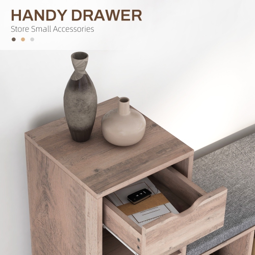 Banc à chaussures de HOMCOM avec coussin de siège, banc d'entrée avec tablettes réglables, tiroir, 6 compartiments ouverts et dessus de table pour