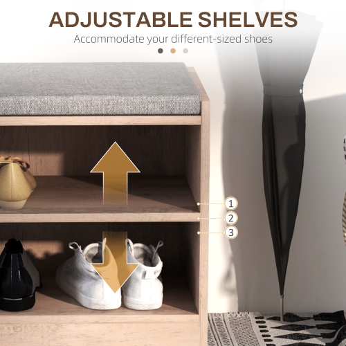 Banc à chaussures de HOMCOM avec coussin de siège, banc d'entrée avec tablettes réglables, tiroir, 6 compartiments ouverts et dessus de table pour