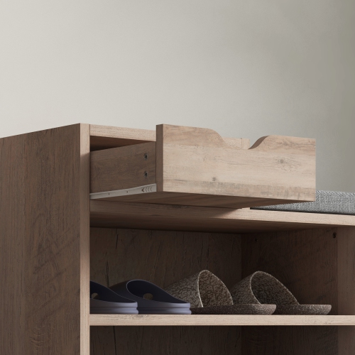 HOMCOM Shoe Bench with Storage, Modern Upholstered Entryway Bench with Shelves, Drawer, Table Top and Padded Cushion for Living Room, Hallway, Grey