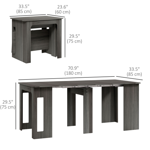 HOMCOM – Table à dîner extensible, table de cuisine extensible pour petits espaces, 6 places pour un maximum, gris