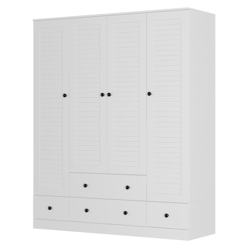 Famapy Modern 4-Door Wardrobe with Adjustable Shelves and Multiple Drawers White