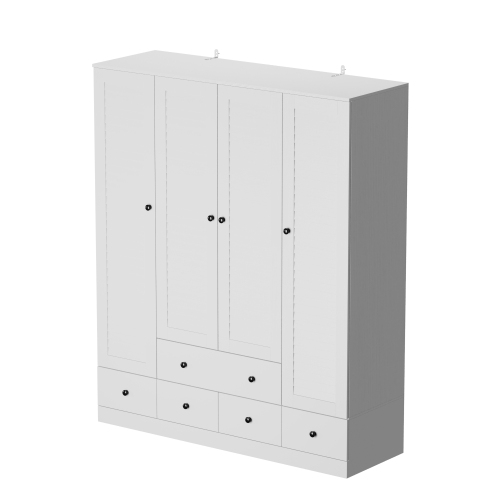 Famapy Modern 4-Door Wardrobe with Adjustable Shelves and Multiple Drawers White