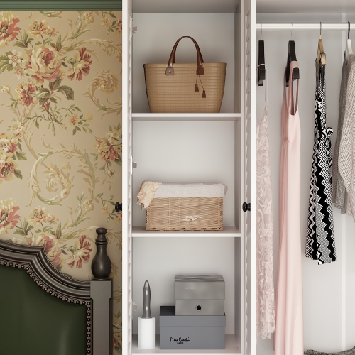 Famapy Modern 4-Door Wardrobe with Adjustable Shelves and Multiple Drawers White