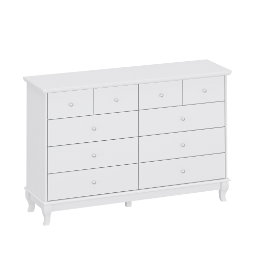 Famapy Classic White 10-Drawer Dresser with Elegant Curved Legs and Ample Storage White