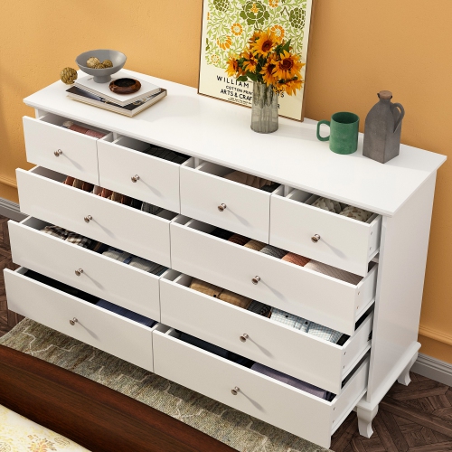 Famapy Classic White 10-Drawer Dresser with Elegant Curved Legs and Ample Storage White