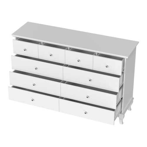 Famapy Classic White 10-Drawer Dresser with Elegant Curved Legs and Ample Storage White