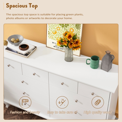 Famapy Classic White 10-Drawer Dresser with Elegant Curved Legs and Ample Storage White