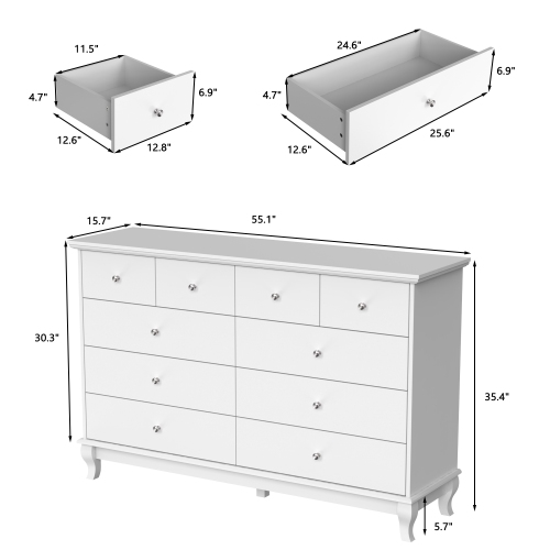 Famapy Classic White 10-Drawer Dresser with Elegant Curved Legs and Ample Storage White
