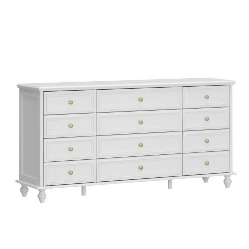 Famapy Luxurious 12-Drawer Dresser with Gold Knobs, Turned Legs, and Ample Storage White