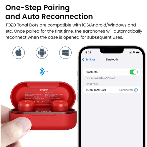 TOZO T12 Tonal Dots Wireless Earbuds In-Ear Noise Cancelling-Red