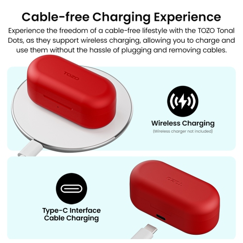 TOZO T12 Tonal Dots Wireless Earbuds In-Ear Noise Cancelling-Red