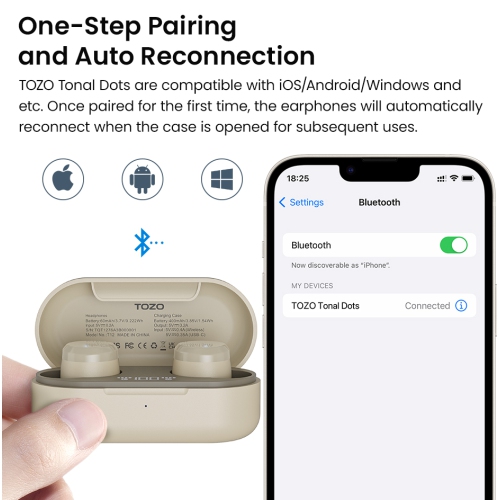 TOZO T12 Tonal Dots Wireless Earbuds In-Ear Noise Cancelling-Khaki