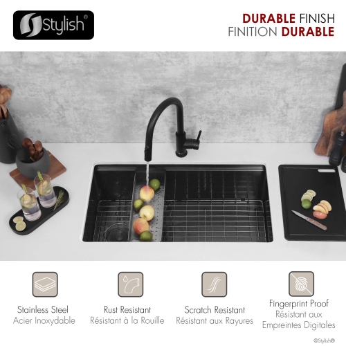 Robinet à filtre à eau escamotable élégant Modena 14 ⅛ po, noir mat, double fonction K-131BLK