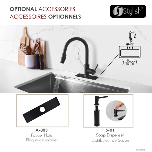 Robinet à filtre à eau escamotable élégant Modena 14 ⅛ po, noir mat, double fonction K-131BLK