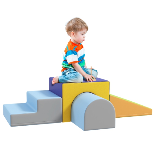 Qaba Foam Play Set for Toddlers and Children, Easy-to-clean 4 Piece Soft & Safe Kids Climbing Set for Crawling or Sliding, Dark Colour