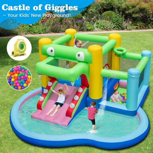 Costway 5-in-1 Inflatable Bounce House with Slide Splash Pool Ball Pit & Basket Hoop
