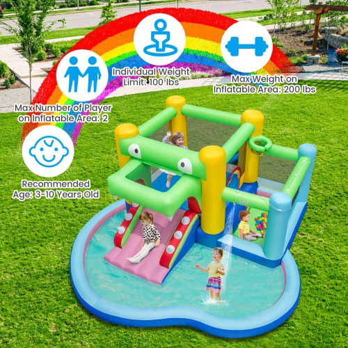 Costway 5-in-1 Inflatable Bounce House with Slide Splash Pool Ball Pit & Basket Hoop