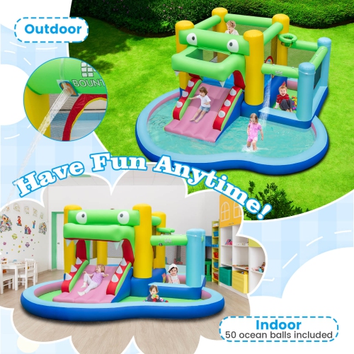 Costway 5-in-1 Inflatable Bounce House with Slide Splash Pool Ball Pit & Basket Hoop