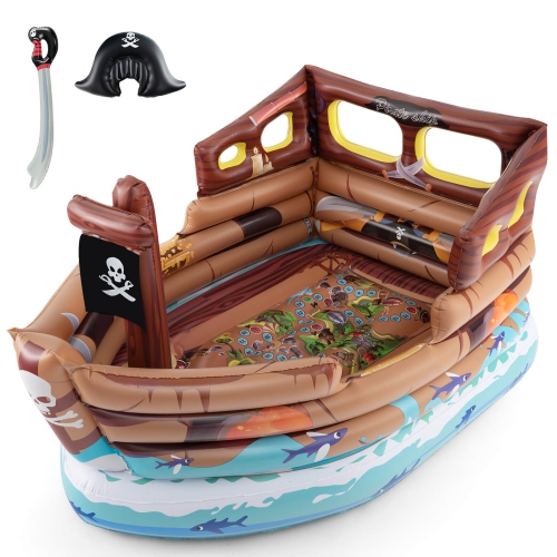 COSTWAY  Inflatable Pirate Ship Playhouse With Built In Motor Inflatable Toy Sword