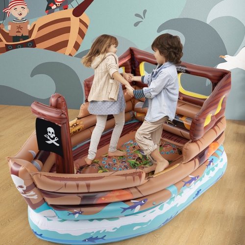 Costway Inflatable Pirate Ship Playhouse with Built in Motor Inflatable Toy Sword