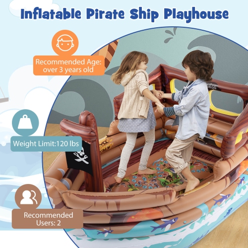 Costway Inflatable Pirate Ship Playhouse with Built in Motor Inflatable Toy Sword