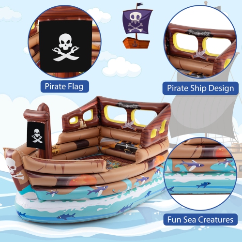 Costway Inflatable Pirate Ship Playhouse with Built in Motor Inflatable Toy Sword