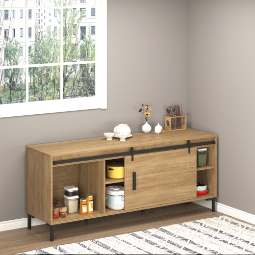 HOMCOM 6FT Mini Sliding Barn Door Hardware Kit for TV Stands, Cabinet Barn Door Hardware Kit, Fit 19.7" Wide Door Panel J Shape, Black