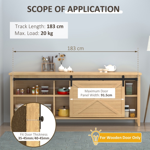 HOMCOM 6FT Mini Sliding Barn Door Hardware Kit for TV Stands, Cabinet Barn Door Hardware Kit, Fit 19.7" Wide Door Panel J Shape, Black