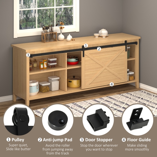 HOMCOM 6FT Mini Sliding Barn Door Hardware Kit for TV Stands, Cabinet Barn Door Hardware Kit, Fit 19.7" Wide Door Panel J Shape, Black