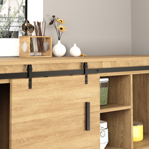 HOMCOM 6FT Mini Sliding Barn Door Hardware Kit for TV Stands, Cabinet Barn Door Hardware Kit, Fit 19.7" Wide Door Panel J Shape, Black