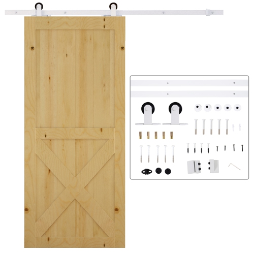 HOMCOM – Trousse de quincaillerie pour porte de grange coulissante de 6 pi, rail robuste pour porte de grange simple, convient à un panneau de porte