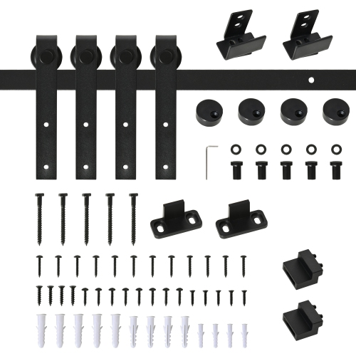 HOMCOM Mini Sliding Barn Door Hardware Kit for Double Doors, TV Stands, Cabinet Barn Door Hardware Kit, Fit 19.7" Wide Door Panel J Shape, Black