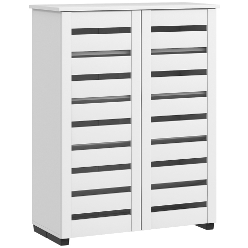 HOMCOM – Armoire à chaussures mince 2 portes à lattes, 5 tablettes pour 15 paires de chaussures, unité de rangement d’entrée étroite, blanc