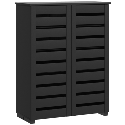 HOMCOM – Armoire à chaussures mince 2 portes à lattes, 5 tablettes pour 15 paires de chaussures, unité de rangement d’entrée étroite, noir